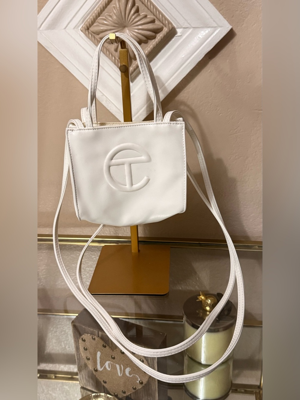 Telfar White Mini Crossbody with Embossed Logo